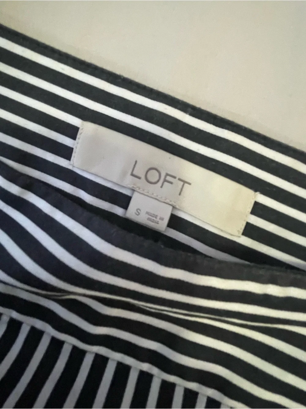LOFT Black and White Striped Square Neck Puff Sleeve Top